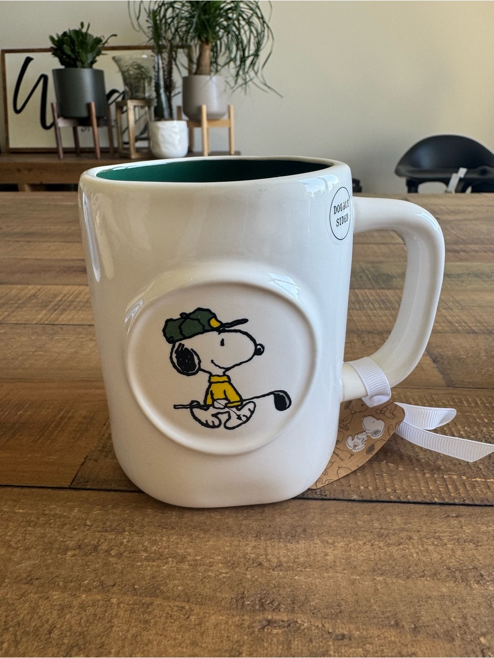 Peanuts Snoopy Golf White Ceramic Mug - Green Interior